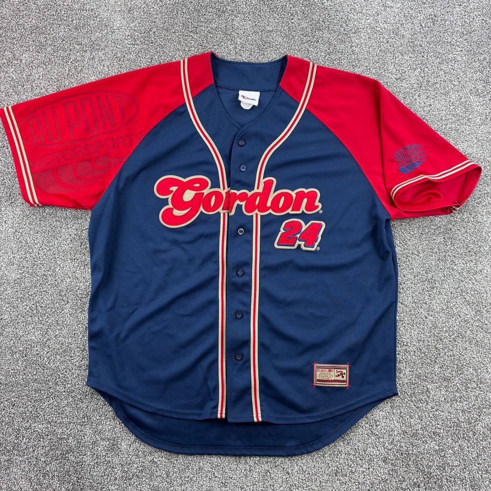 Vintage Chase Authentics Jeff Gordon Baseball Jersey‎ Mens XL Blue NASCAR DuPont